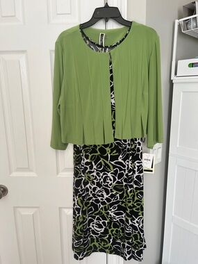 Julian Taylor Green Jacket with Black, White & Green Midi Dress